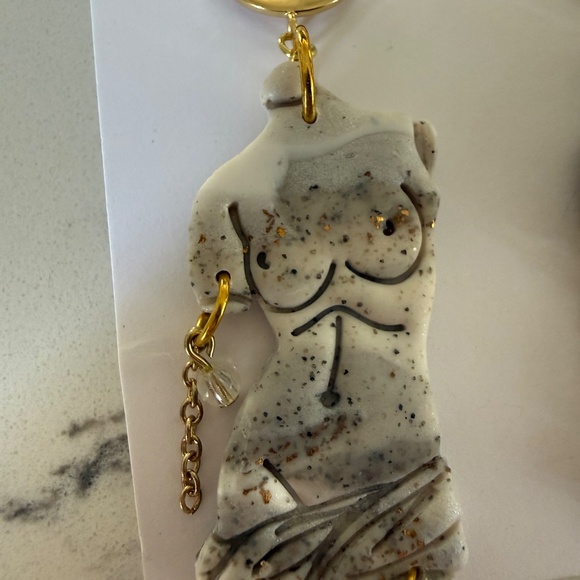 Artisan Earrings of Grecian women torso, silver and gold accents - Picture 3 of 4